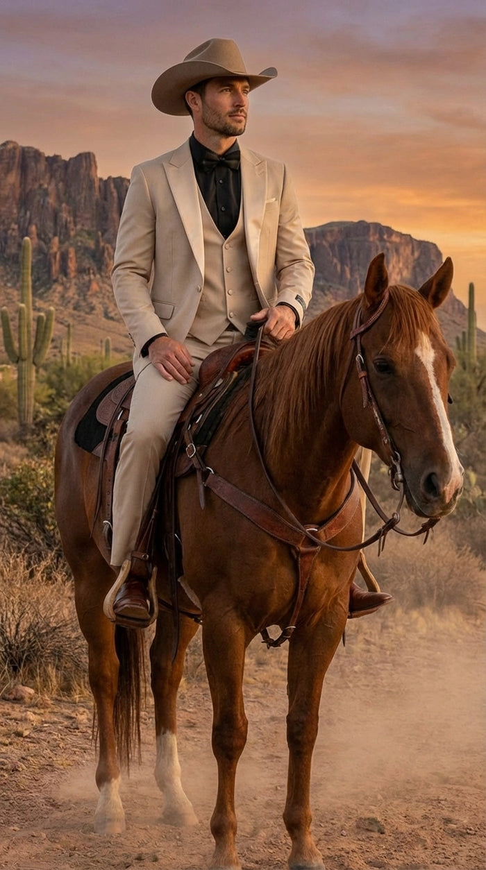 Mens Tan Cowboy Suit Western Formal Two Piece Suit for Weddings,  Champaign Sand Color