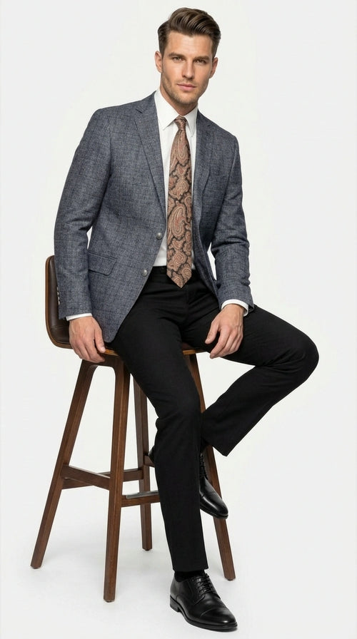 Mens Charcoal Gray Windowpane Check Blazer Classic Two Button Formal Sport Coat Jacket