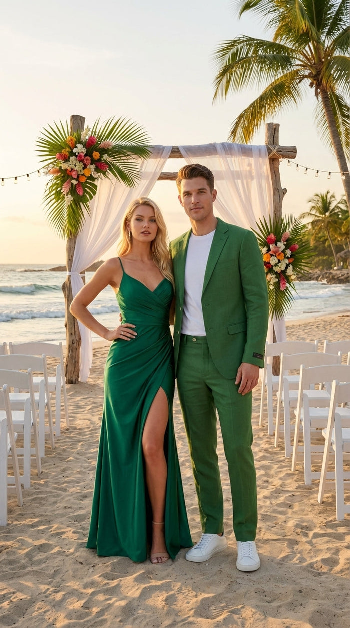 Men’s Emerald Green Suit Set – Lightweight Summer Blazer and Pants, Casual Formal Summer Suit, Breathable Wedding Party Outfit