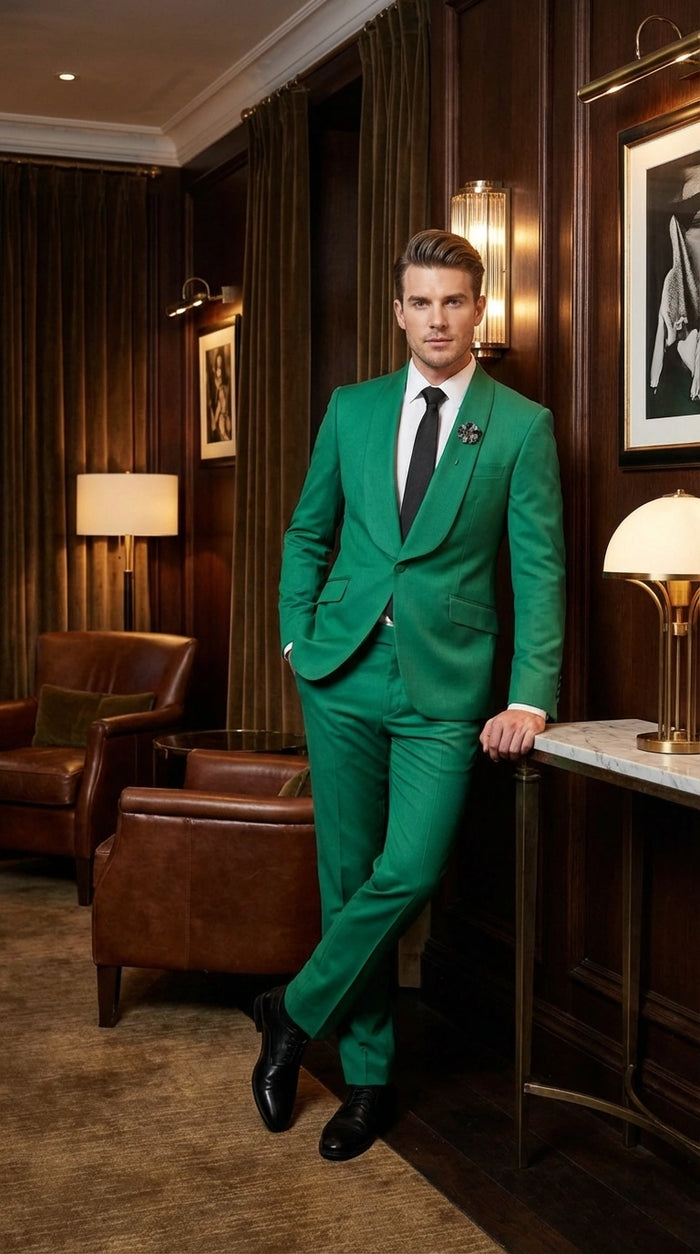 Mens Augusta Green Emerald Light Green Suit Slim Fit 2 Piece Formal Suit for Wedding, Prom and Evening Events