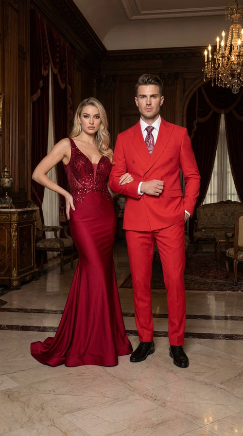 Vitali Red Double Breasted Suit Mens 2 Piece Formal Suit for Wedding, Prom and Special Events Modern Fit