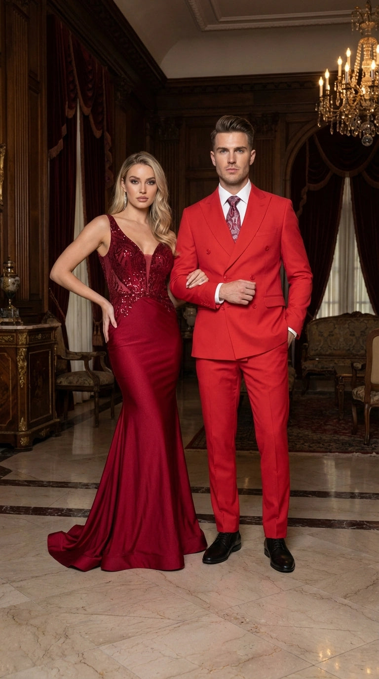 Vitali Red Double Breasted Suit Mens 2 Piece Formal Suit for Wedding, Prom and Special Events Modern Fit - 34 Short or Extra Small