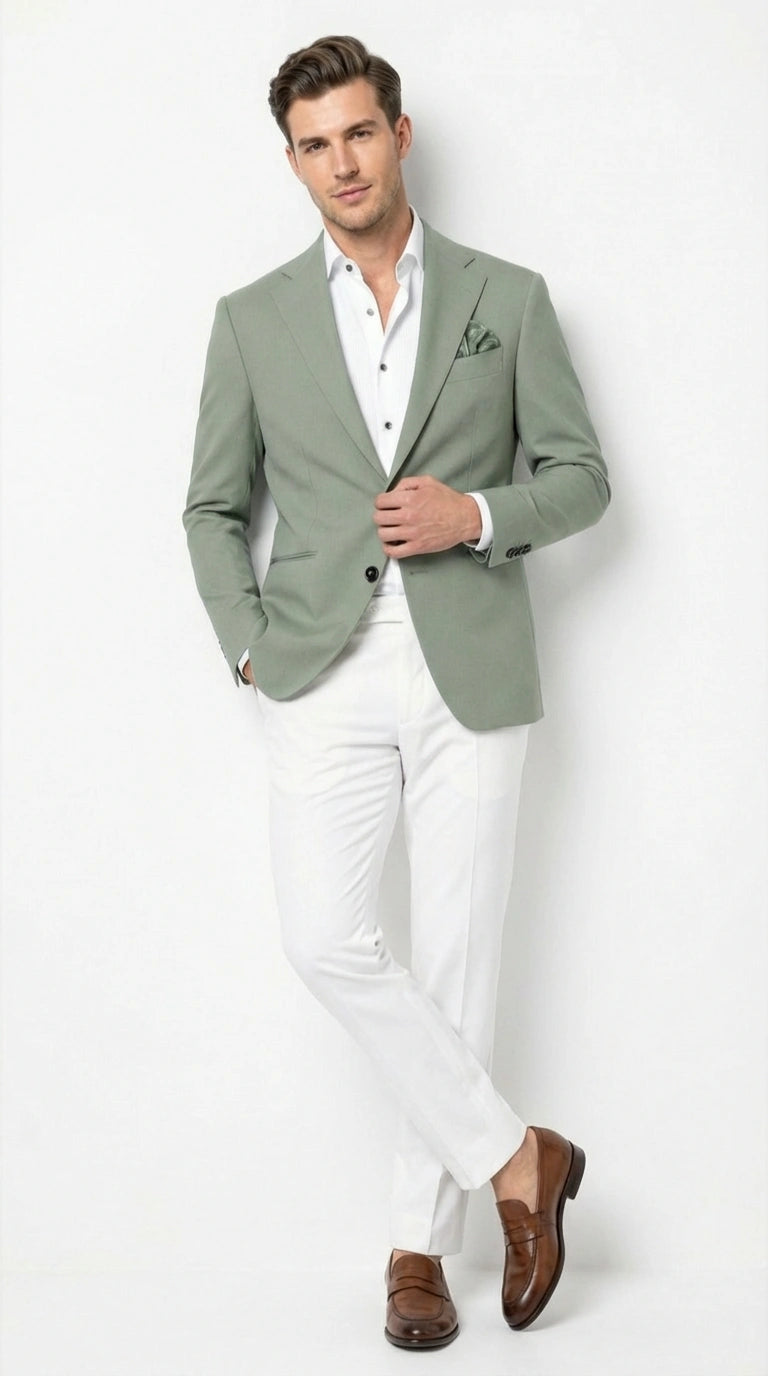 Mens Sage Green Blazer Two Button Notch Lapel Formal Jacket for Wedding, Summer and Party Wear in Light Green Sport Jacket - 36 Short