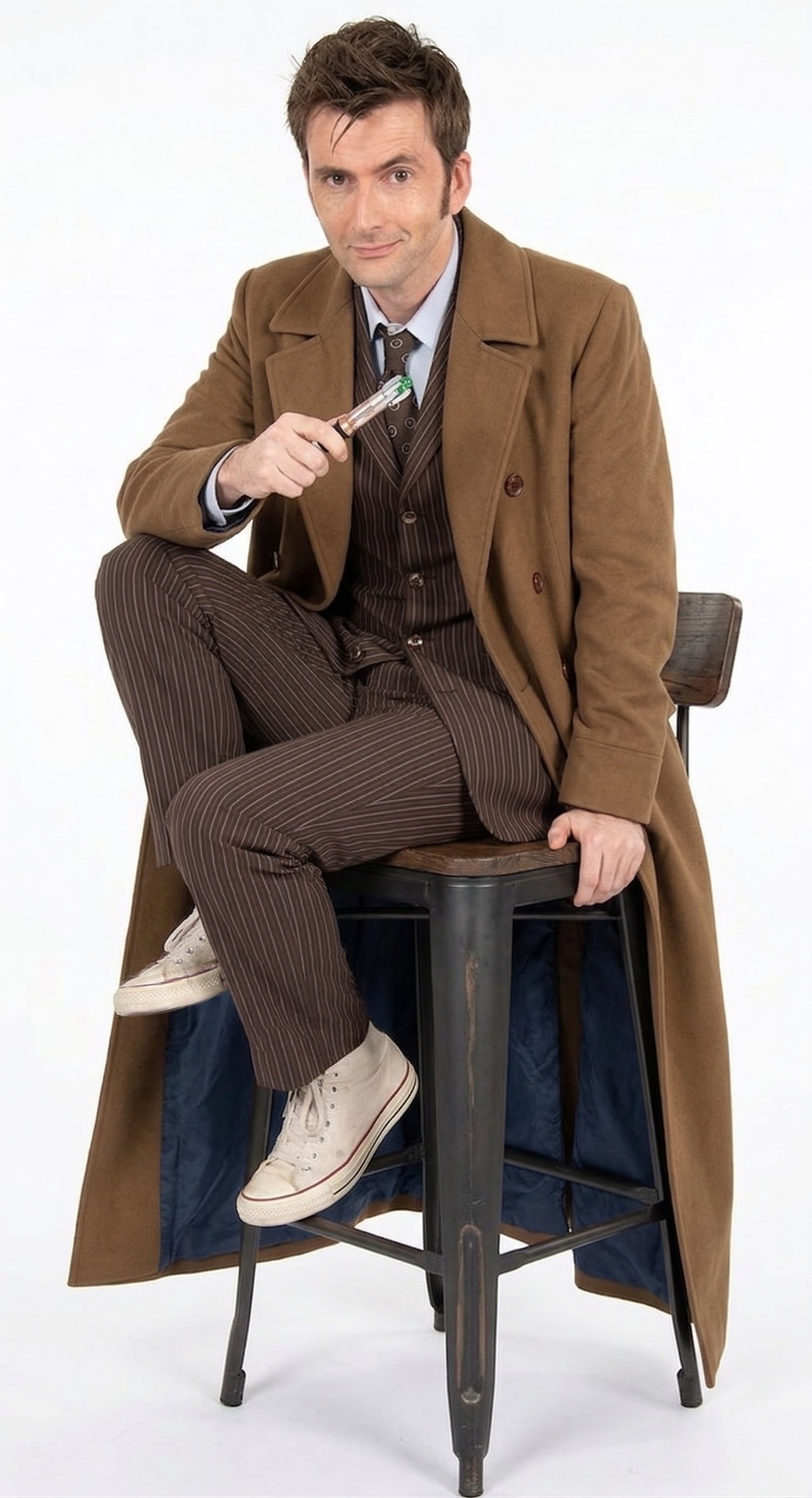 Men’s Brown Cotton Trench Coat Doctor Who 10th Doctor Inspired Long Coat – Classic Gabardina Style Overcoat, Vintage Winter Costume Jacket - Brown