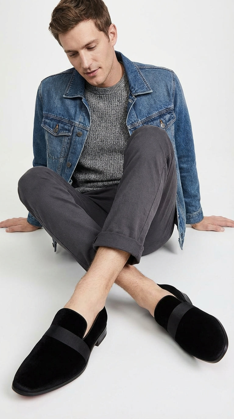 Men's Black Tuxedo Dress Velvet Loafers | Formal Slip-On Shoes for Wedding, Prom & Black Tie Events - 6