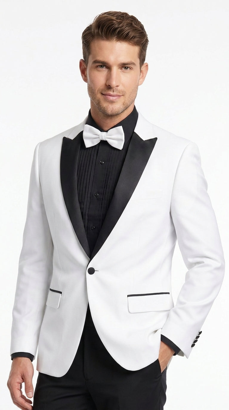 Men’s White and Black Tuxedo Suit with Shorts – Modern Formal Blazer and Short Pants Set for Wedding, Prom Suit - 34 Short or Extra Small