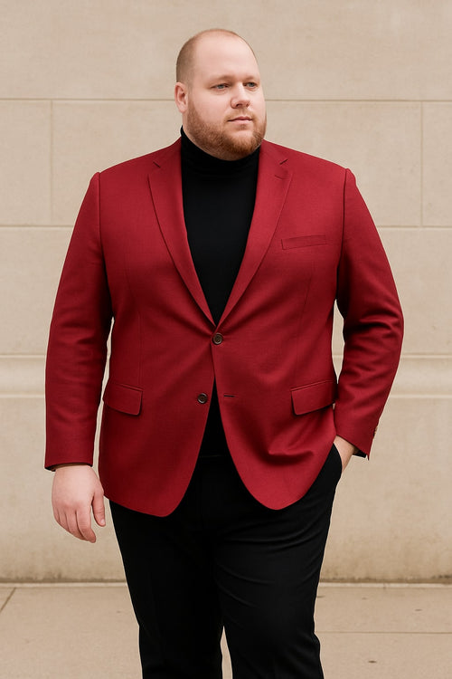 Mes Burgundy Red - Wine  Two-Button Sport Coat Stylish Blazer for Business, Parties