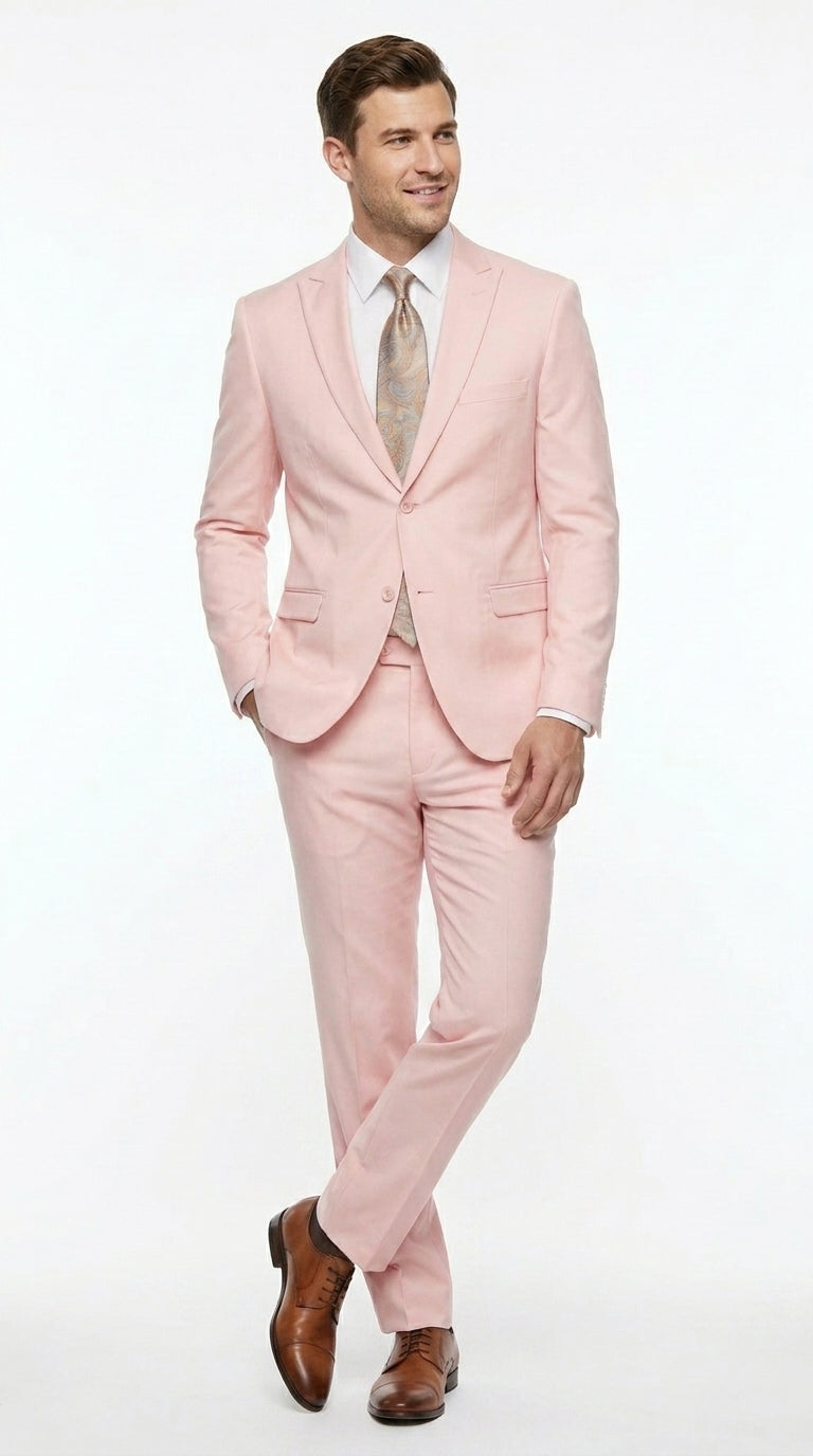 Men’s Light Pink 2 Piece Suit, Formal Dress Suit for Weddings, Prom, Parties, Summer Events Slim Fitted By Vitali - 34 Short or Extra Small