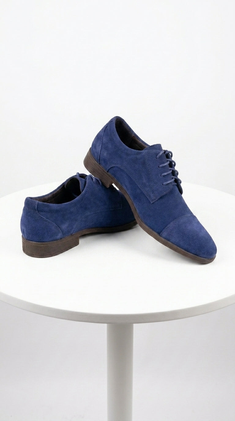 Men’s Navy Blue Suede Cap Toe Dress Shoes – Classic Lace Up Formal Wedding and Prom Shoes Velvet Fabric - 6 Standard / D / Medium