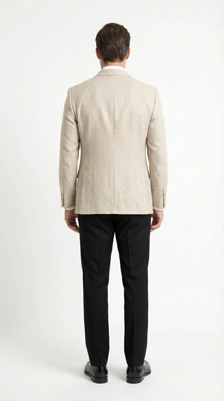 Zacchi Men’s Beige Hopsack Blazer – Classic Two Button Sport Coat with Peak Lapel Formal Jacket - 36 Short