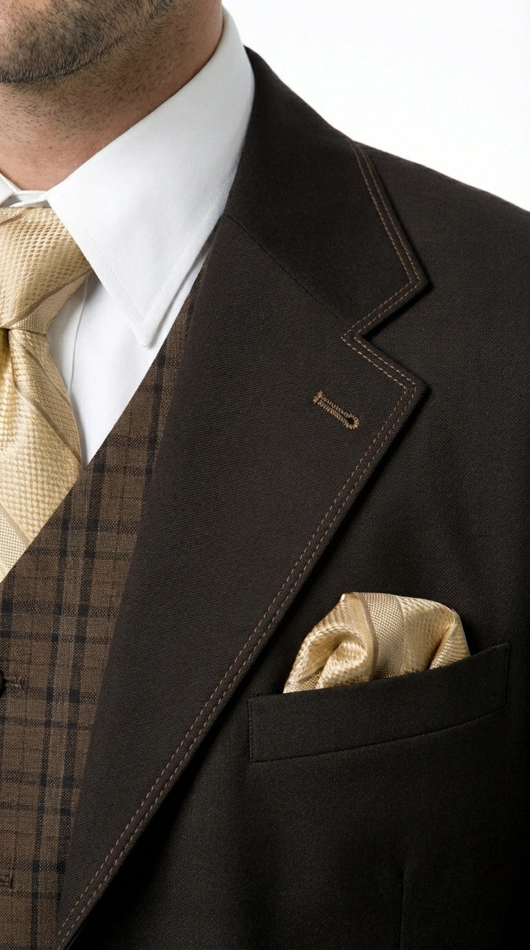 Men’s Dark choclate Brown Three Buttons 3 Piece Suit – Classic Brown 3PC Wedding, Church and Business Formal Suit for Men - 34 Short or Extra Small