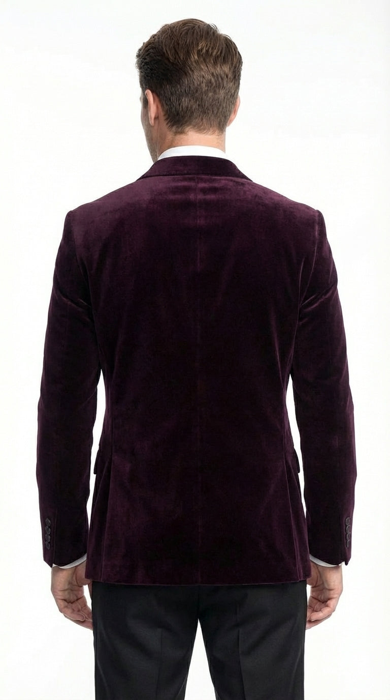 Mens Plum Eggplant Velvet Blazer Jacket – Luxury Velvet Dinner Jacket for Wedding, Tuxedo Events, Formal Parties in Burgundy Color - 36 Short