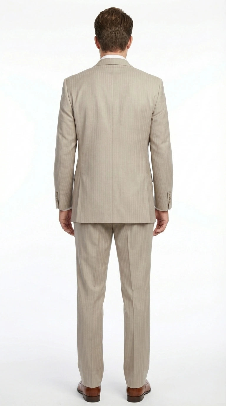 Men’s Tan Pinstripe Three Piece Suit – Classic Fit Pleated Pants  Tan Sand Beige Wedding, Church Shadow Ton on Tone  Business Suit for Men - 34 Short or Extra Small