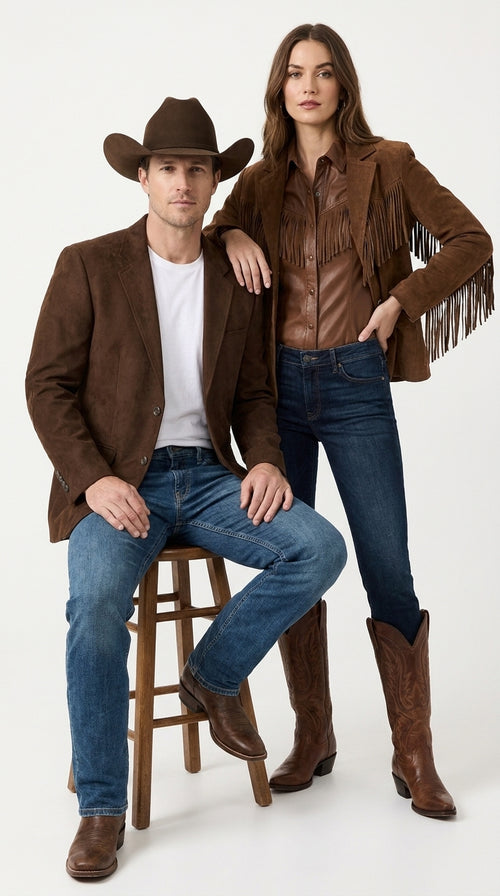 Men’s Brown Suede Western Blazer – Cowboy Sport Coat Jacket for Weddings & Country Wear