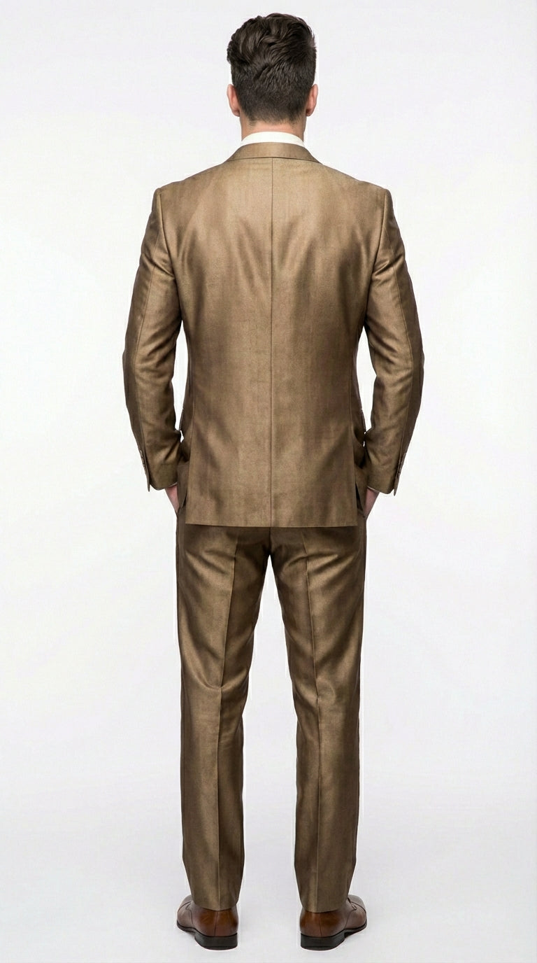 Mens Gold Brown Tan Beige Khaki Bronze Formal Suit – Luxury Metallic Finish Wedding and Prom Suit for Men - 34 Short or Extra Small