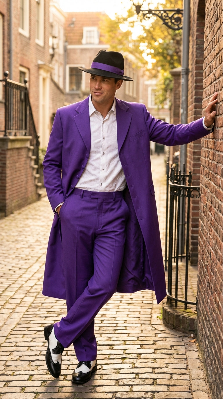 Pimp Halloween Joker Costume Purple Zoot Suit for Men - 34 Short or Extra Small