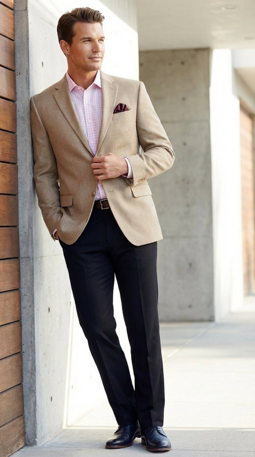Mens Tan Blazer Sport Coat  Classic Fit Beige Dress Jacket for Business, Wedding and Smart Casual Wear