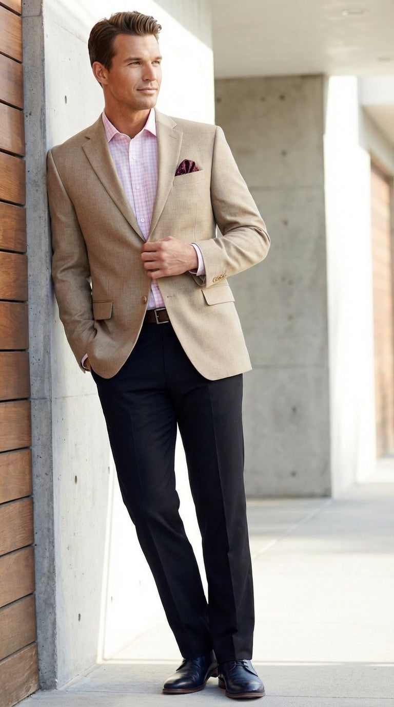 Mens Tan Blazer Sport Coat  Classic Fit Beige Dress Jacket for Business, Wedding and Smart Casual Wear