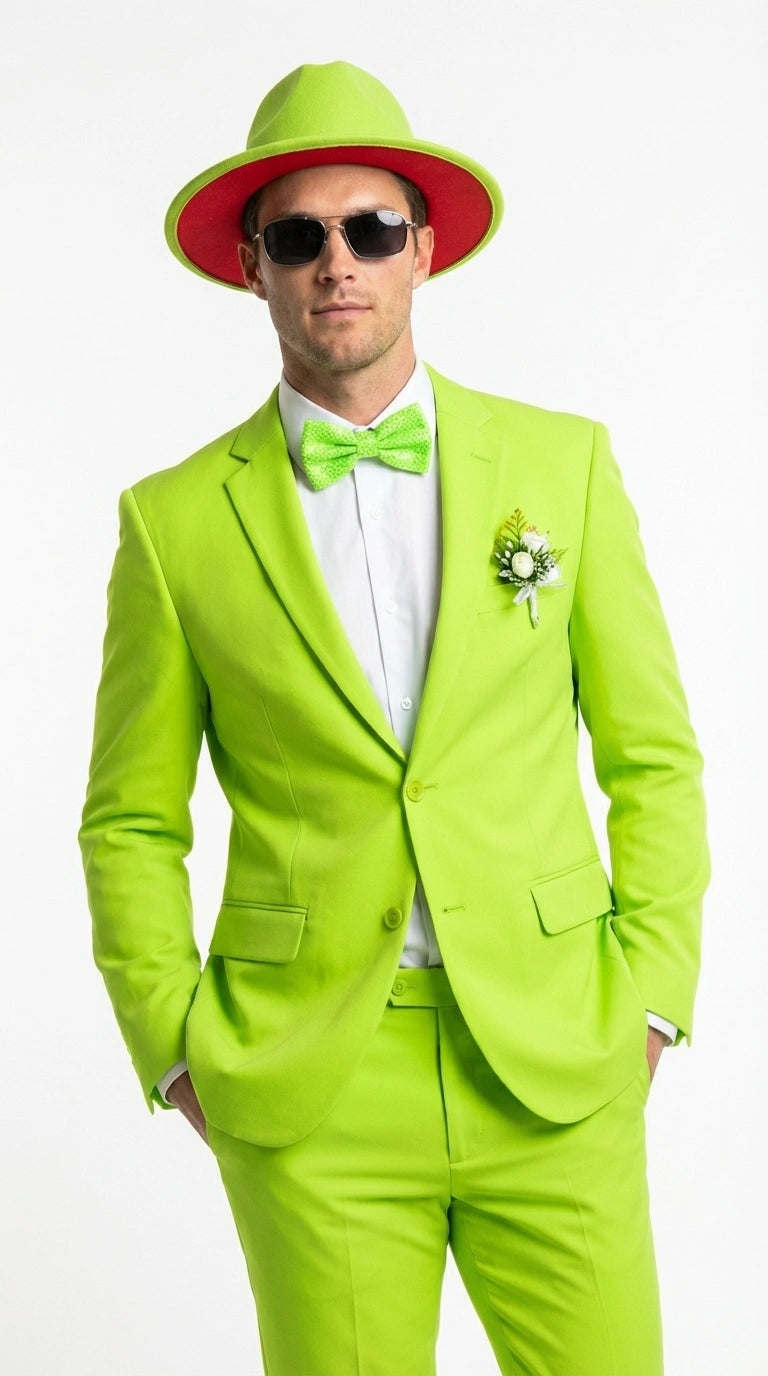 Men’s Neon Green Suit – Bright Lime Green Fashion Suit for Prom, Party, Stage Performance and Statement Formal Wear - 34 Short or Extra Small