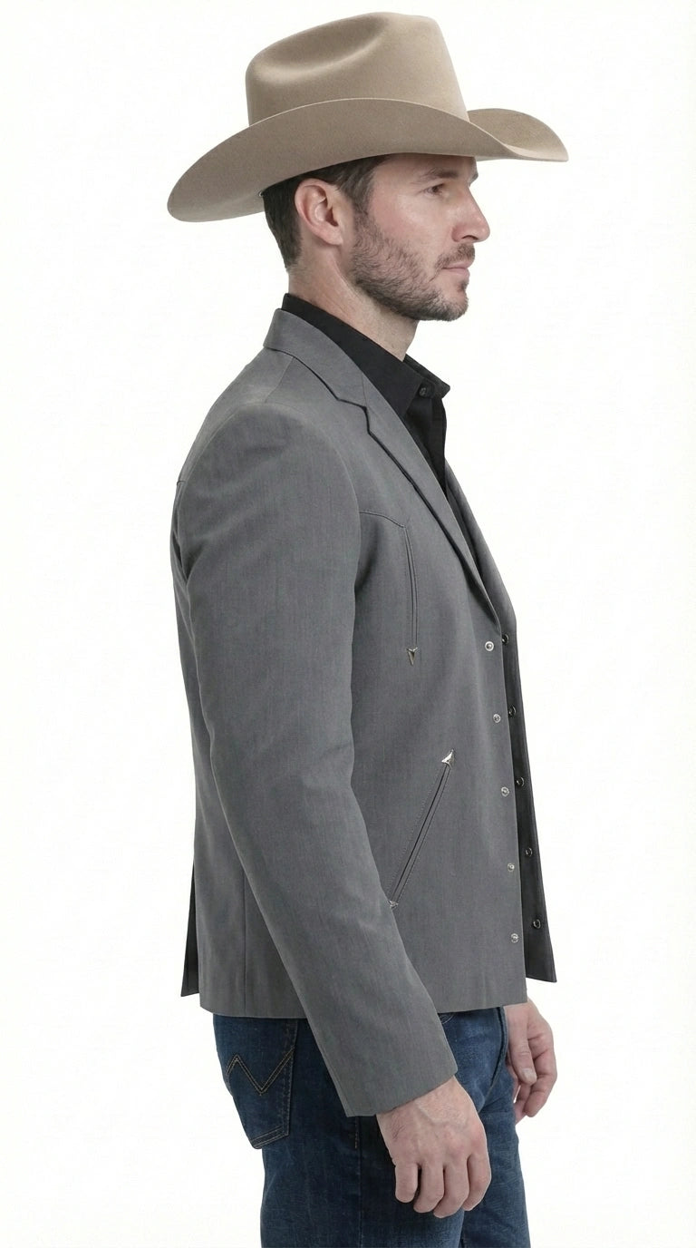 Mens Charcoal Gray Western Blazer – Cowboy Style Casual Jacket Classic Country Western Sport Coat - 36 Short