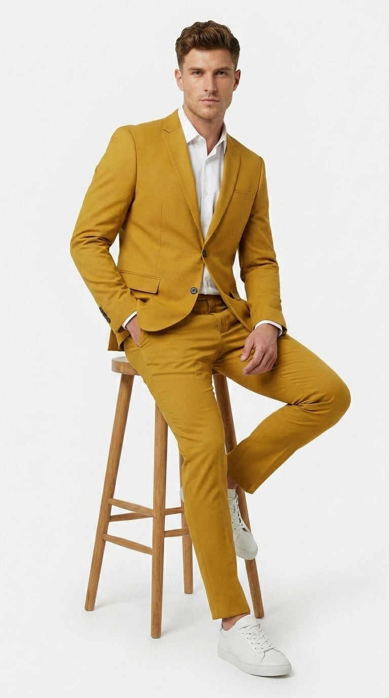 Men’s Gold Mustard Color Suit – Wedding & Prom Formal Suit Outfit, Modern Blazer and Pants - 34 Short or Extra Small
