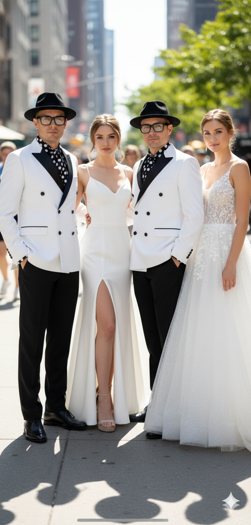 Mens White and Black Double-Breasted Tuxedo Modern Slim Fit Formal Suit for Weddings, Parties, and Special Occasions