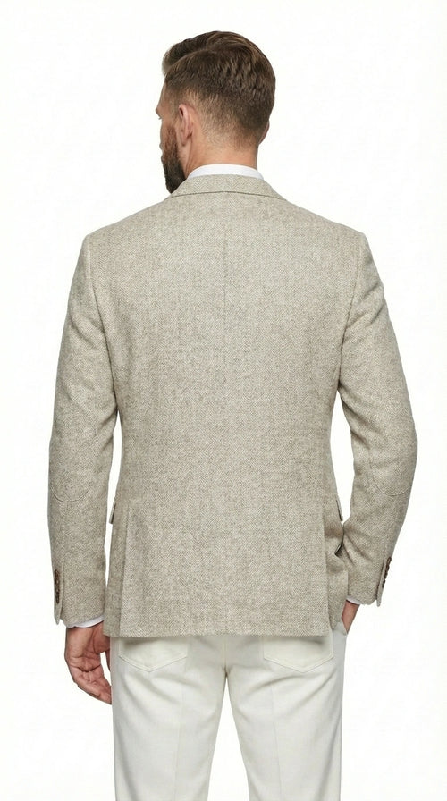 Men’s Light Tan Tweed Blazer – Classic Herringbone Sport Coat, Beige Casual Formal Jacket, Vintage Style Business & Smart Casual Wear