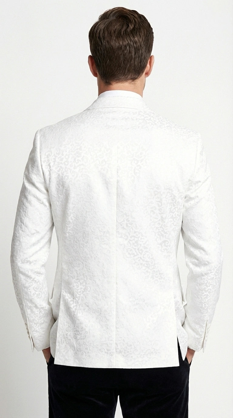 Men’s White Disco Blazer 1980s Sequin Style Jacket – Lapel Collar Party Blazer, Formal Evening Wear, Halloween Masquerade Club Outfit - 36 Short