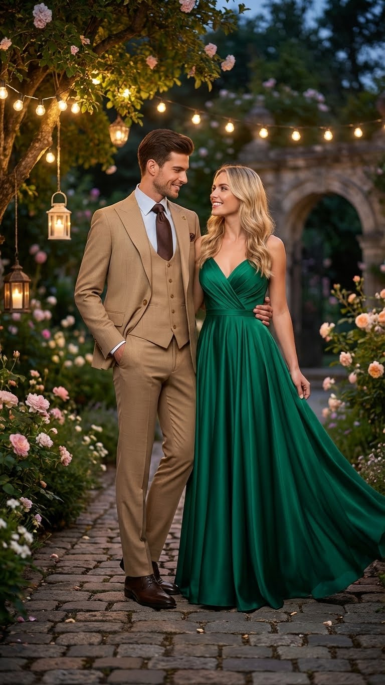 Men's Tan Three-Piece Suit with Vest – Classic Tailored Fit  in camel khaki Bronze color By Rossiman - 34 Short or Extra Small