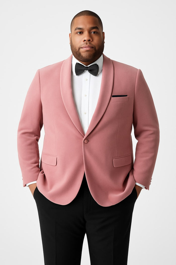Mens Pink Velvet Tuxedo Dinner Jacket with Shawl Lapel Slim Fit Blazer for Weddings, Prom in Rose Gold Color