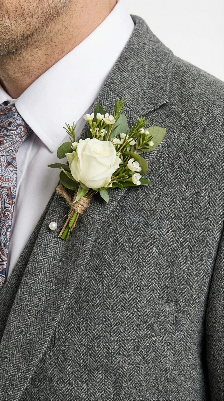 Men’s Peaky Blinder Light Grey Tweed Suit with Vest – Classic Three Piece Formal Suit, Vintage Wedding Business Outfit - 34 Short or Extra Small