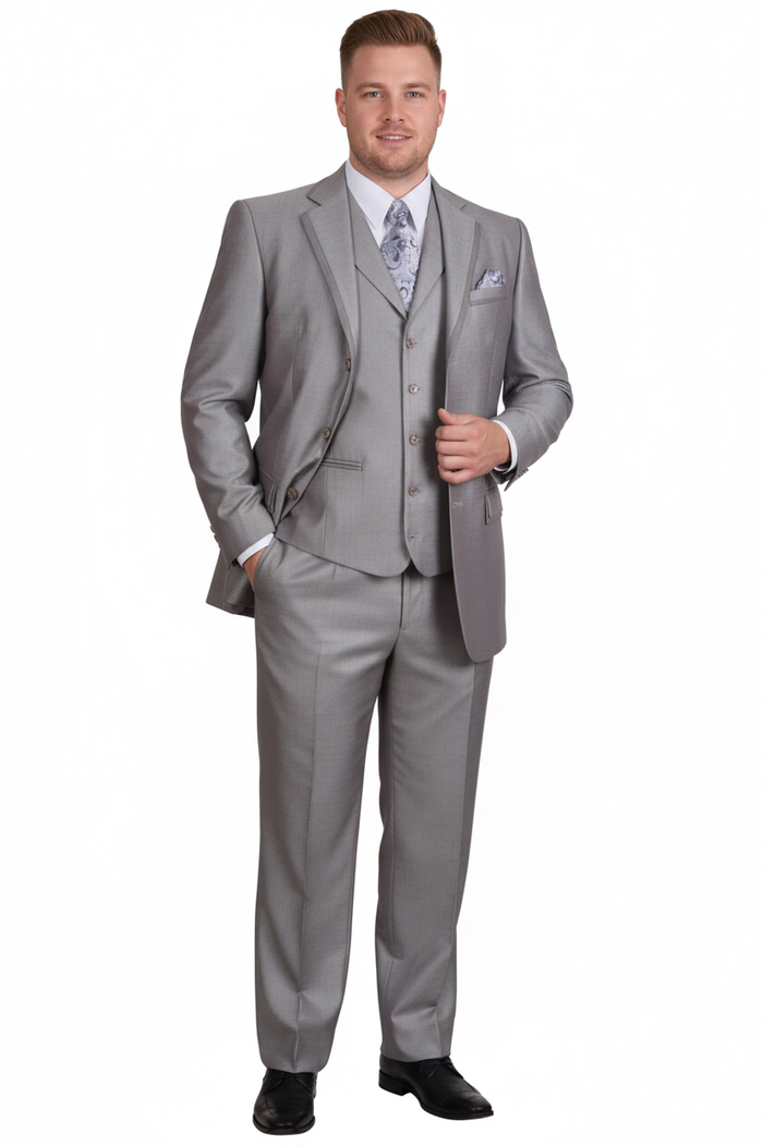 Modern Fit Mens Light Gray 3-Piece Modern Fit Suit with Vest Classic Formal Business and Wedding Attire