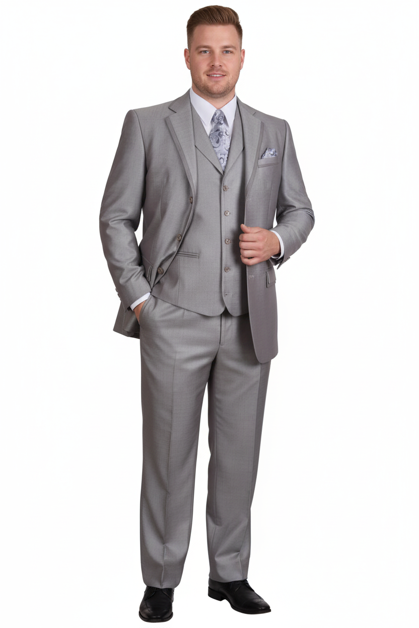 Men’s Light Gray 3-Piece Modern Fit Suit with Vest – Classic Formal Business and Wedding Attire - 34 Short or Extra Small