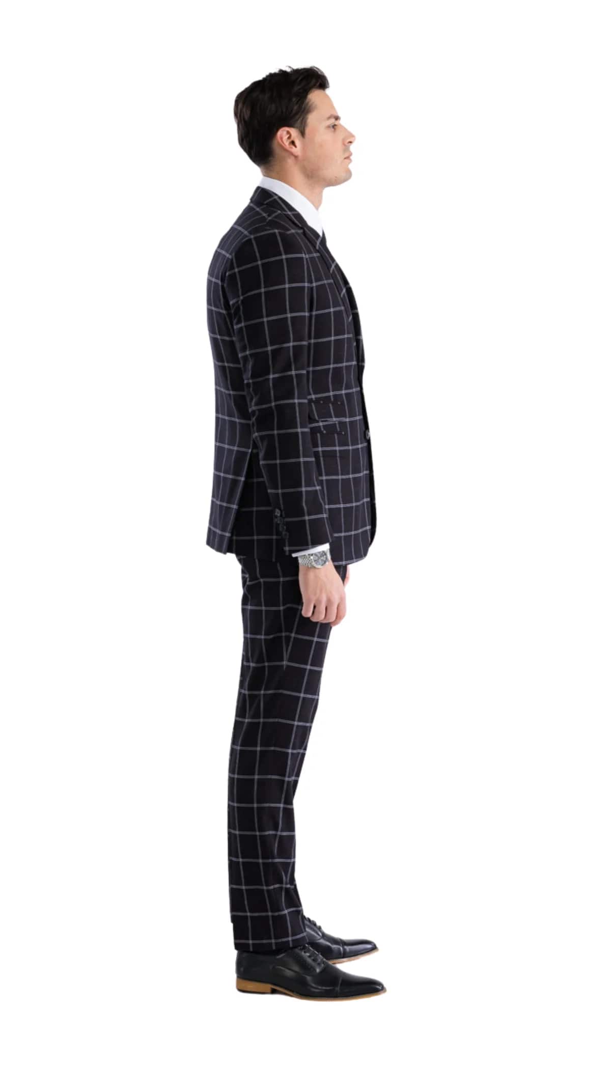 Mens Plaid Suit - Black Windowpane Suit - 1920 Suits - 34 Short or Extra Small