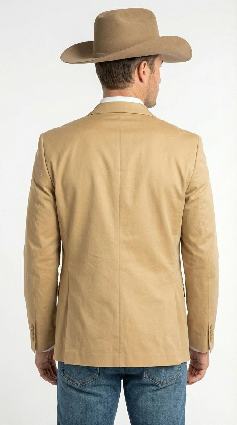 Men’s Tan Camel British khaki Western Blazer – Two Button Classic Casual Sport Coat - Cowboy Country Coat - 36 Short