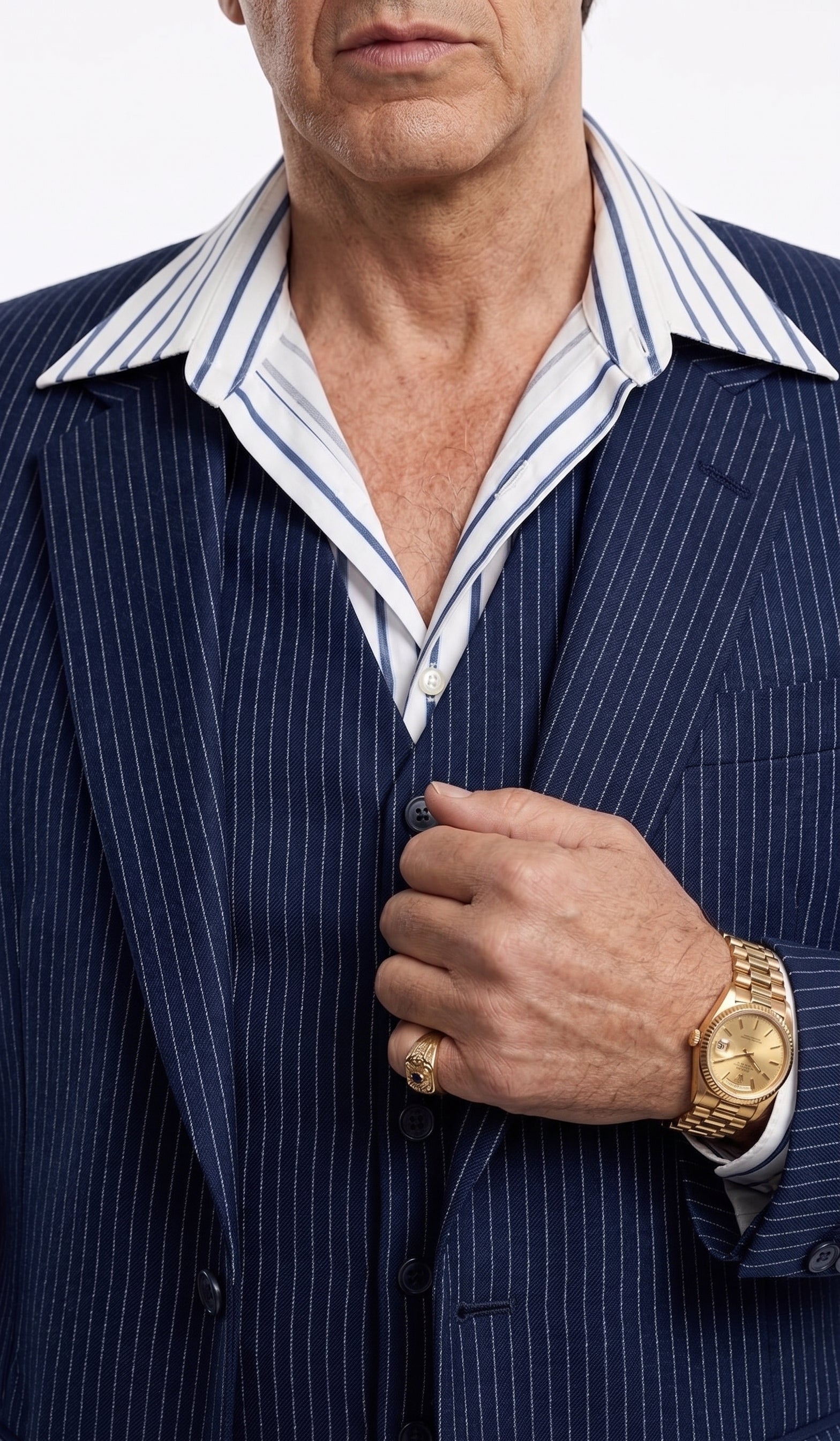 Tony Montana’s Blue Pinstripe 3 Piece Suit – Men’s Vintage Blue Striped Suit for Wedding, Prom and Classic Formal Wear - 34 Short or Extra Small