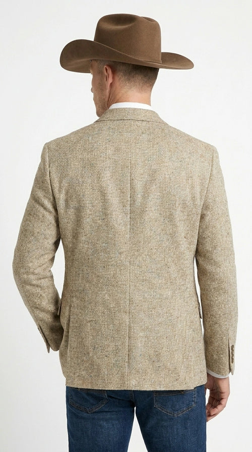 Men’s Light Tan Sand Tweed Cowboy Blazer – Country Style Western Jacket for Casual, Ranch, Saco Para Vaquero