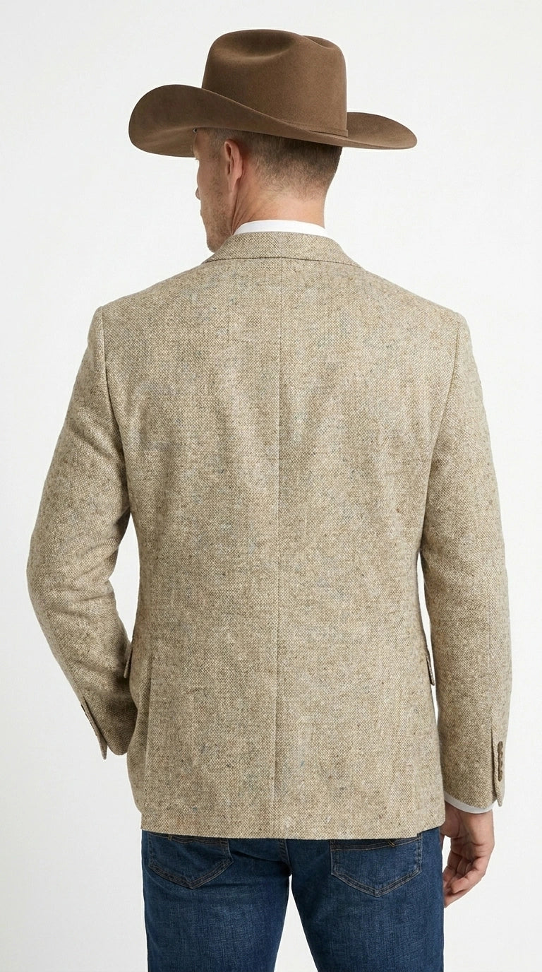 Men’s Light Tan Sand Tweed Cowboy Blazer – Country Style Western Jacket for Casual, Ranch, Saco Para Vaquero - 36 Short