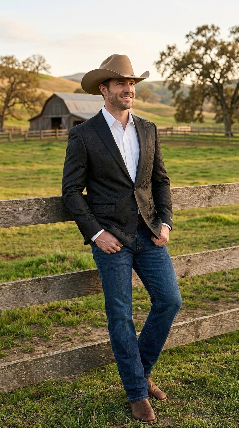 Men’s Black Paisley Western Cowboy Blazer – Classic Western Style Formal Jacket, Elegant Country Blazer Coat - saco para vaquero - 36 Short