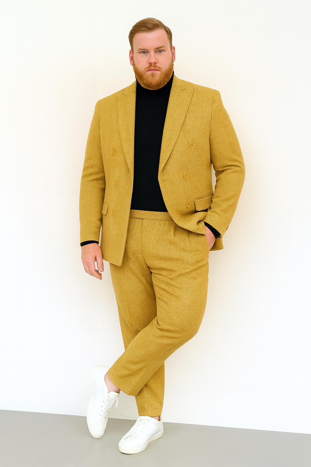 Men’s Gold Double Breasted Suit – Classic 1920s Camel Color Formal Slim Fit Suit - 34 Short or Extra Small