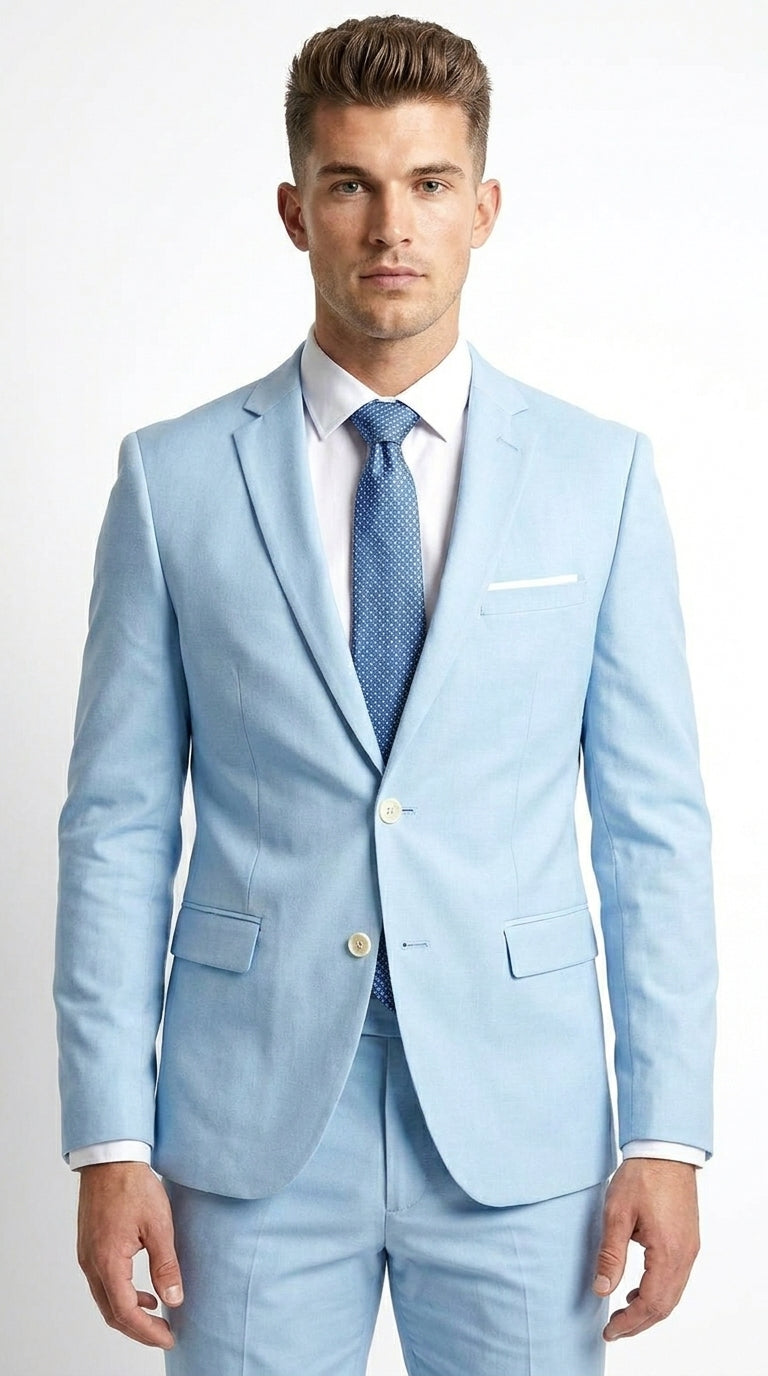 Men’s Light Blue Suit with Shorts – Casual Summer Blazer and Shorts Set for Wedding, Party and Smart Casual Wear - 36 Short