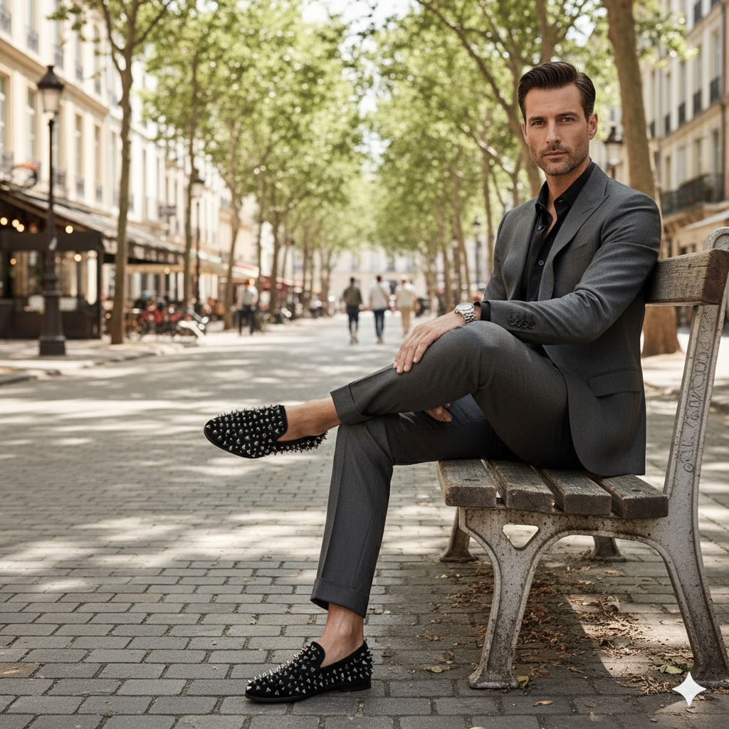 Men’s Black Studded Loafers with Silver Spikes – Luxury Slip-On Dress Shoes for Parties and Formal Events - 6