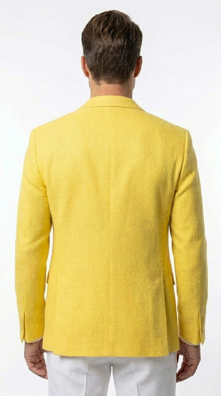 Zacci Brand Men’s Lemon Yellow Blazer Peak Lapel Hopsack Weave – Stylish Formal Blazer Jacket for Wedding, Party, Prom and Smart Casual Wear - 36 Short