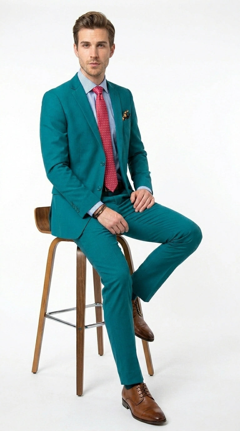 Men’s Teal Green Dark Turquoise Suit – Elegant Formal Suit for Business, Wedding, Party and Modern Style Wear - 34 Short or Extra Small