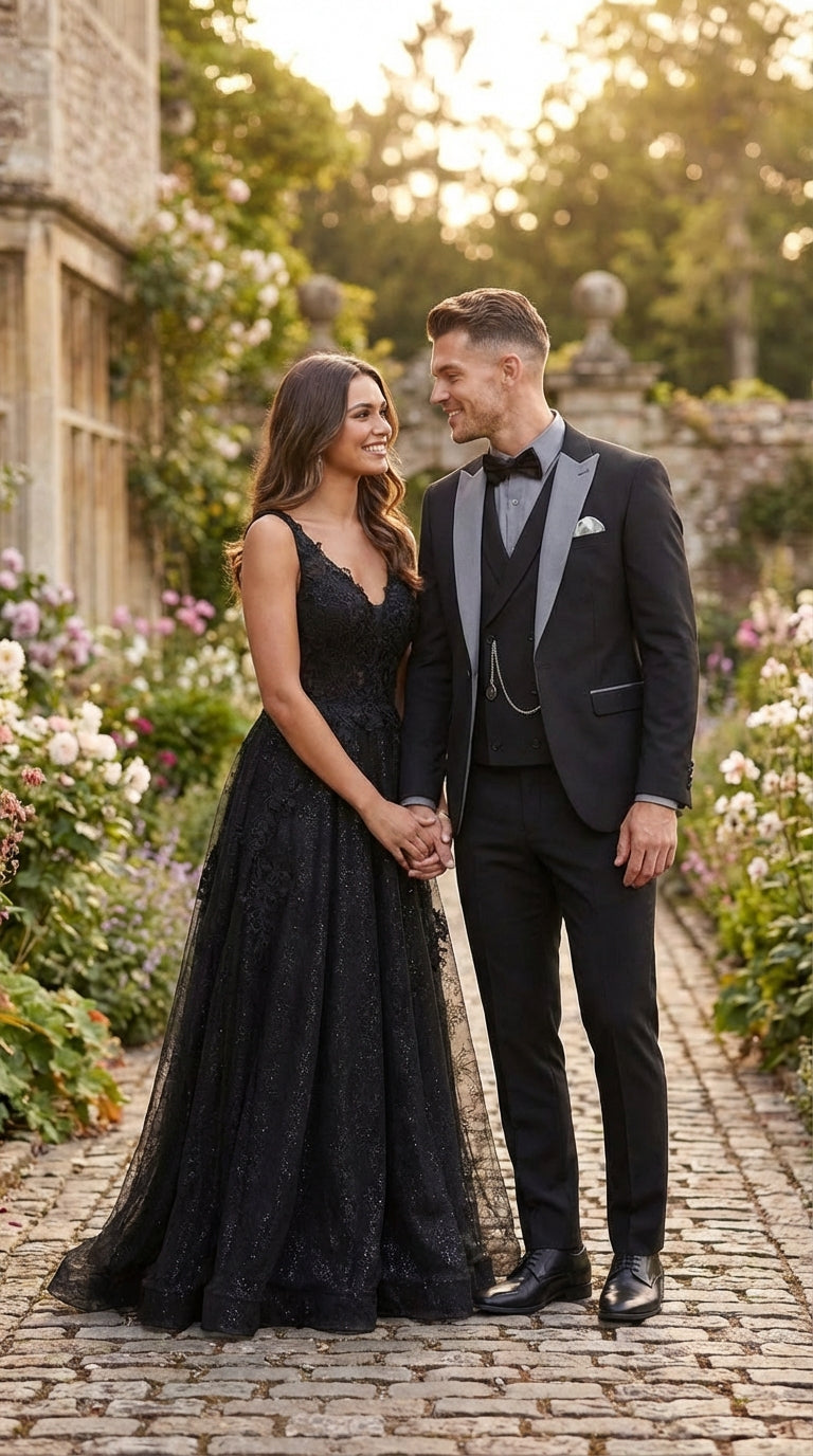 Mens Black And White Lapel 3 Piece Tuxedo Suit with Silver Gray Satin Lapel | Formal Wedding Prom Suit Set - 38 Short Jacket+32 Waist Adjustable 28to34)(Height: 5 4 to5 7 )(Neck  15-16.5)S-M)