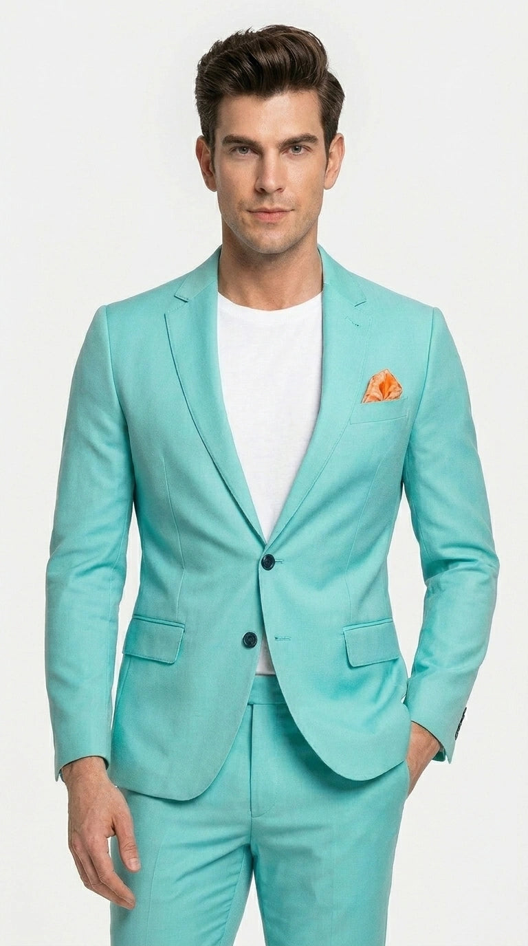 Men’s Turquoise 2 Piece Suit with Jacket and Pants, Formal Wedding Suit for Prom, Parties, Summer Events, and Special Occasions - 34 Short or Extra Small