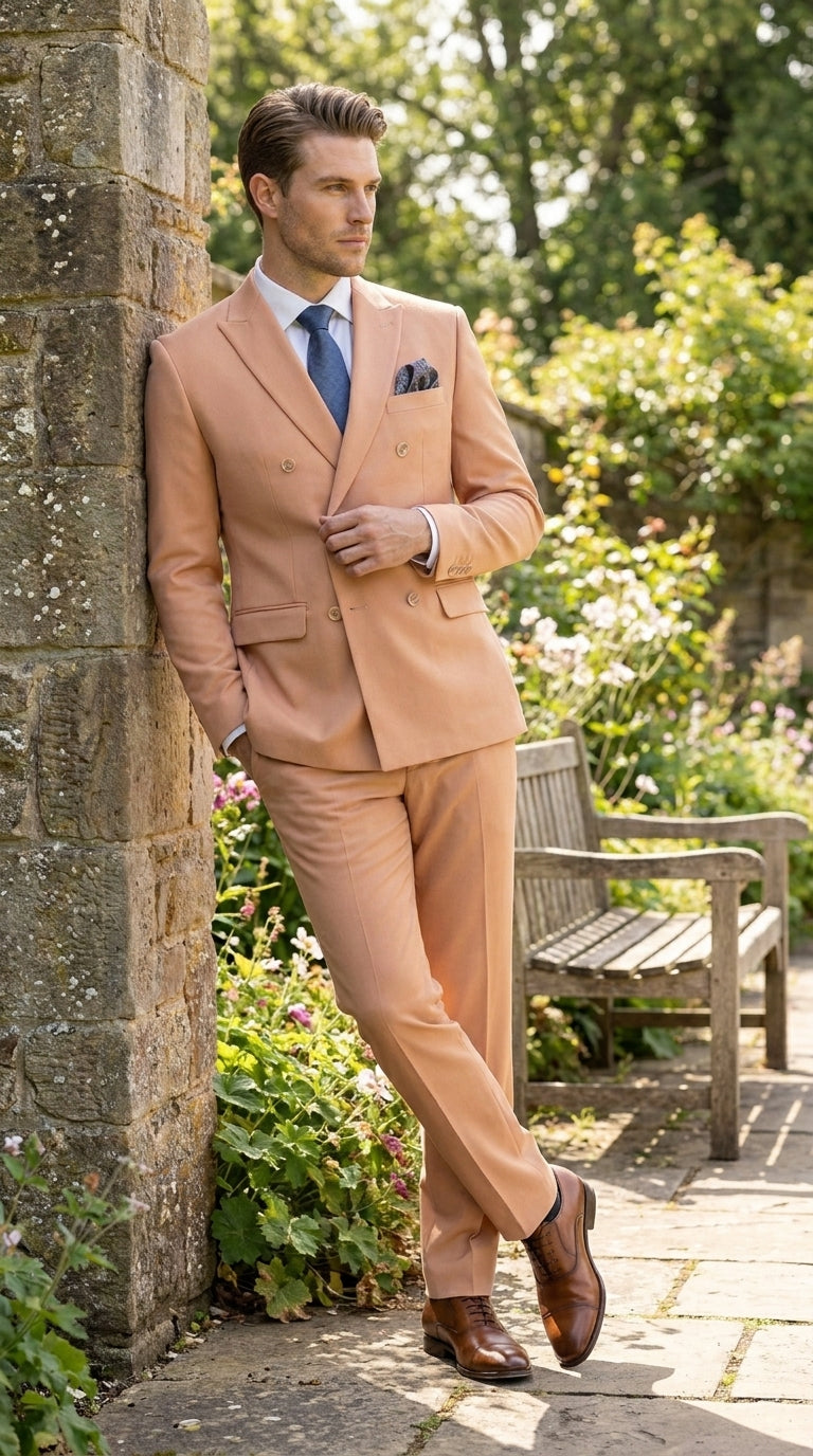 Men’s Peach Double Breasted Suit – Wedding & Prom Formal Suit Set, Classic Blazer and Pants Slim Fitted - 34 Short or Extra Small