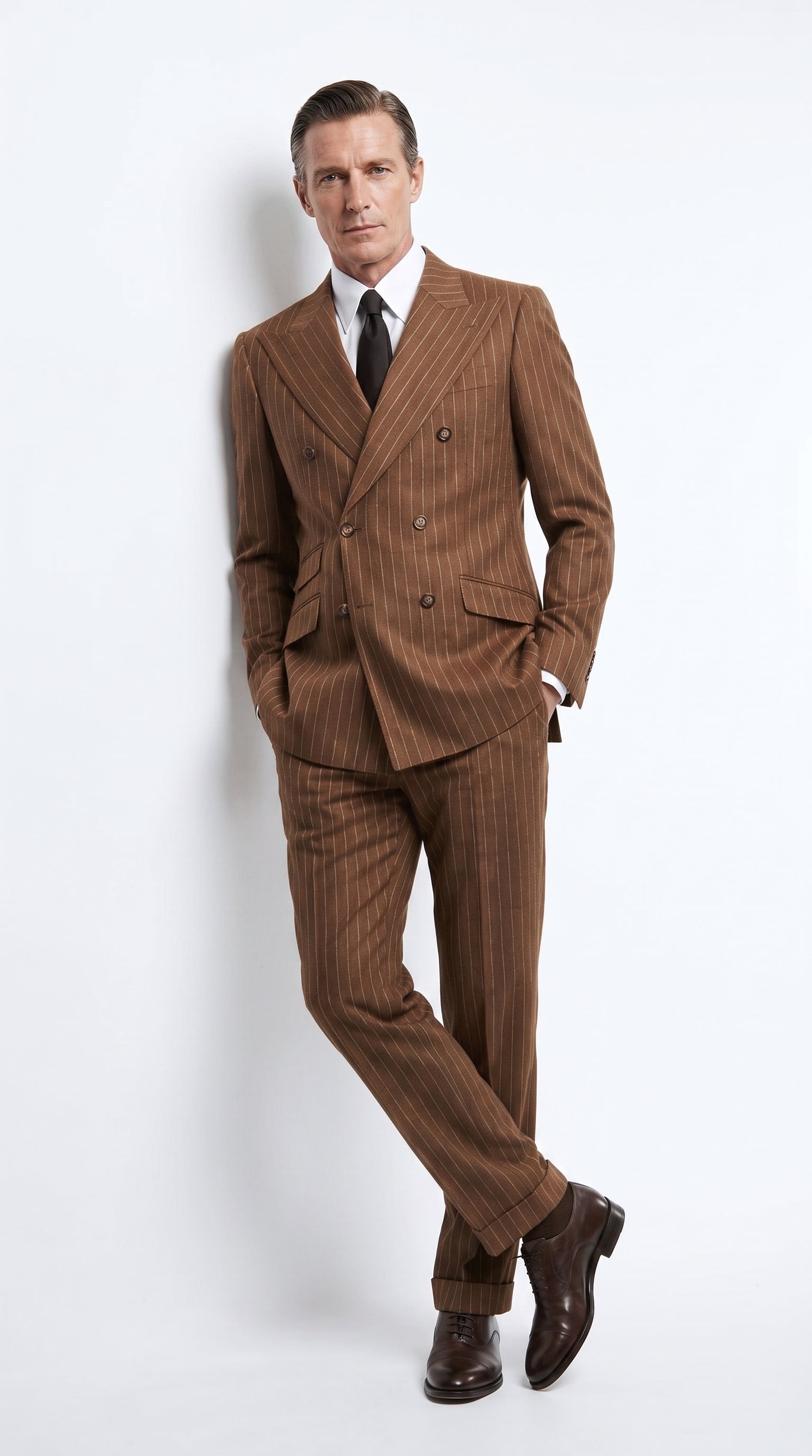 Men’s Vintage Brown Pinstripe Double-Breasted Suit – Classic 1920s Gatsby and 1930s 1940s 1950s Suit