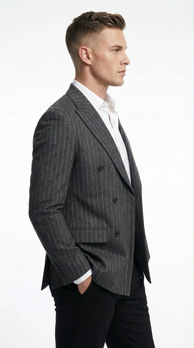 Mens Charcoal Gray Pinstripe Double Breasted Blazer Sport Coat – Classic Formal Business Jacket for Office and Smart Casual Wear - 36 Short