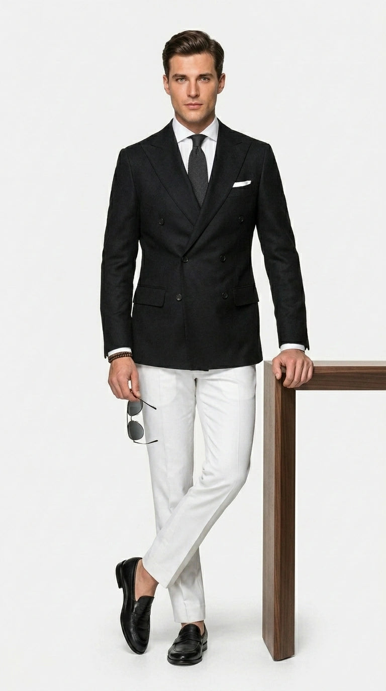 Men’s Black Double Breasted Blazer, Formal Wedding Business Casual Sport Coat Jacket - 36 Short